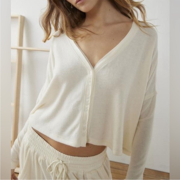Out From Under XSmall Top BouncePlush Chloe Button-Up in cream Urban Outfitters - Picture 1 of 7